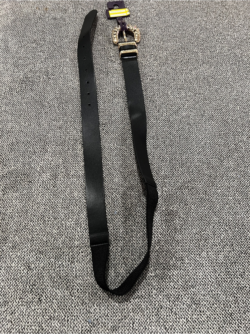 Black Faux Leather Belt with Gold Buckle - 1X